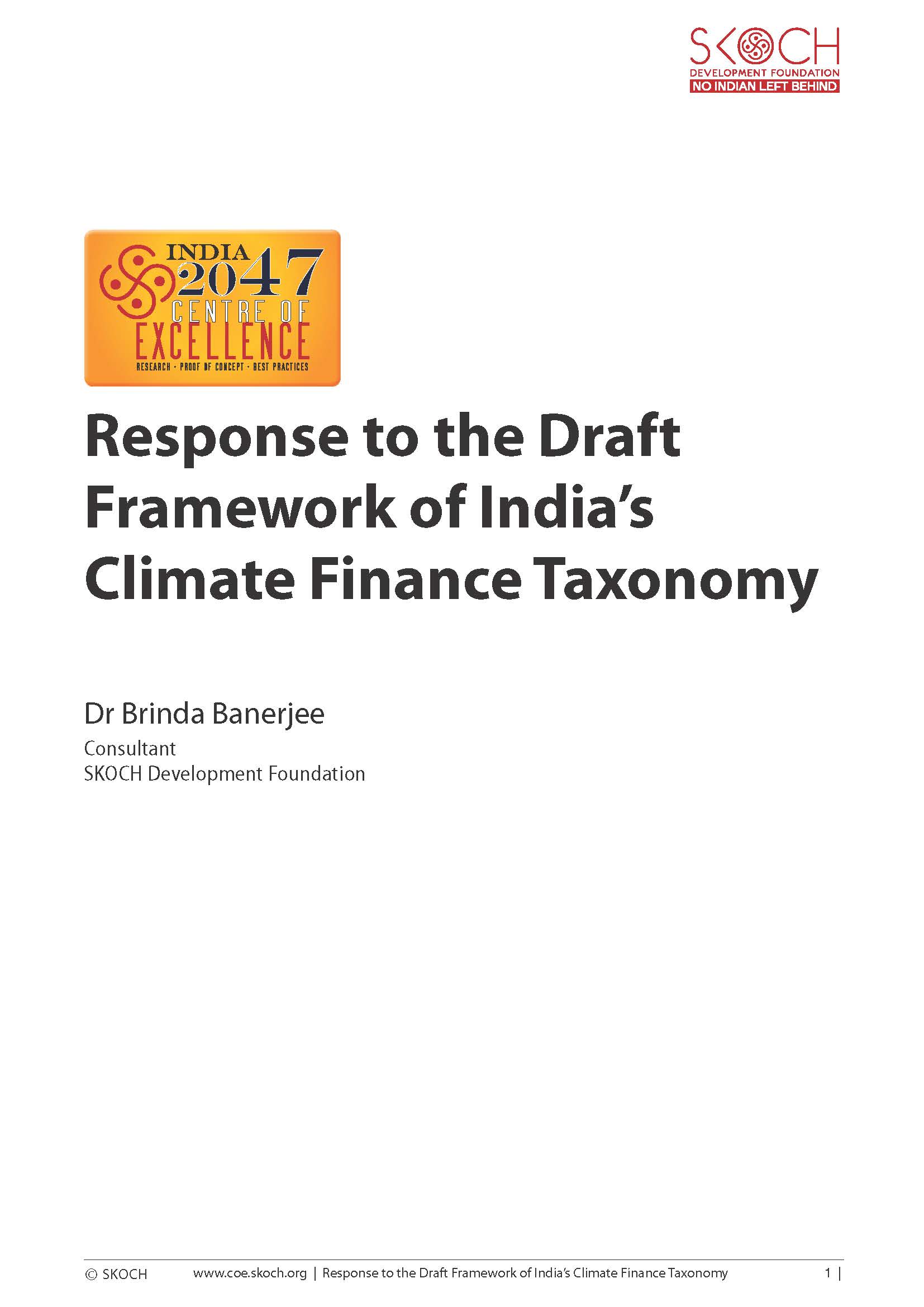 Response to the Draft Framework of India's Climate Finance Taxonomy